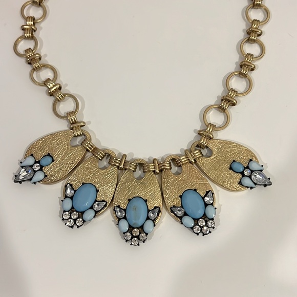 Lydell NYC Gold Tone Blue Crystal Flower bib Statement Necklace - Picture 3 of 5